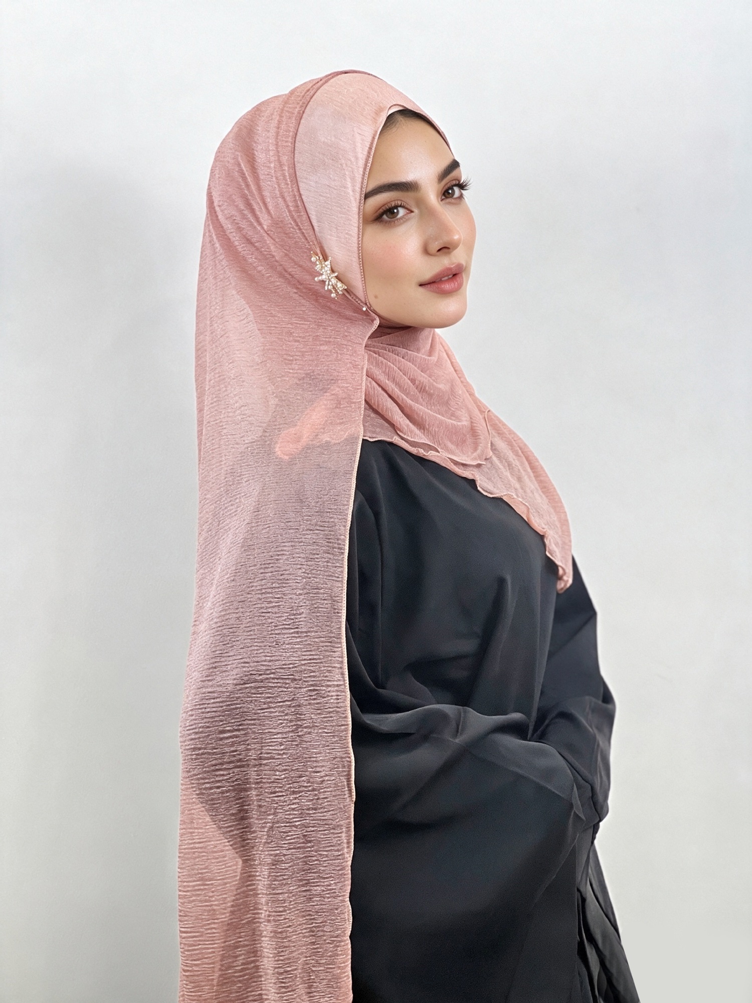 Woman wearing a coordinated pink hijab
